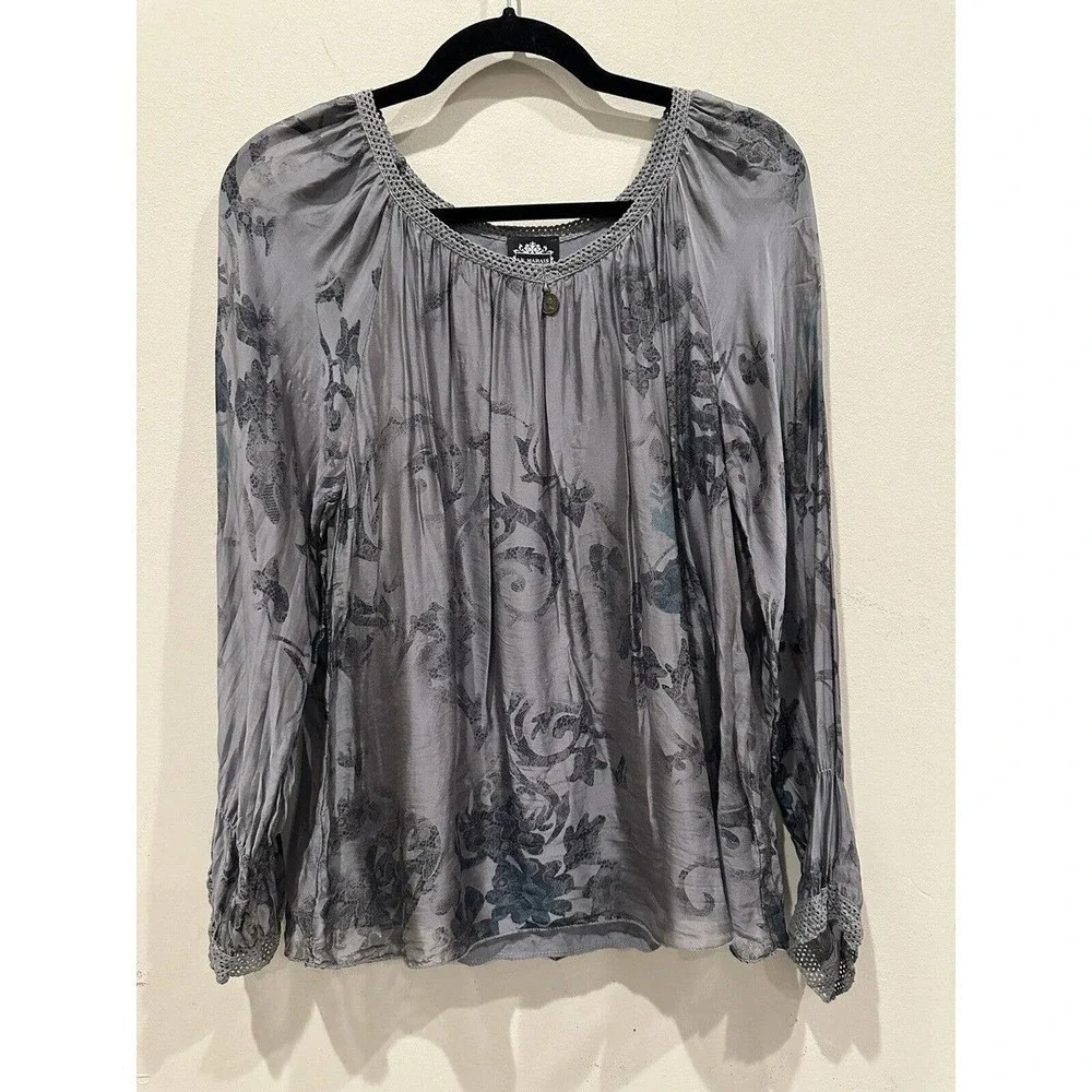 Anthropologie LE MARAIS Paris ‎ 100% silk long sleeve blouse floral Small 2799